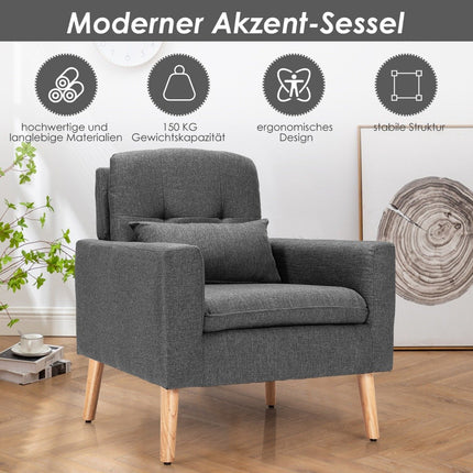 Modern relax chair with armrests & back cushions. Padded single sofa gray 73 x 77 x 85 cm