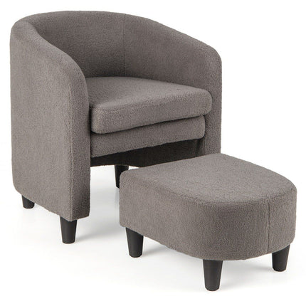Modern round armchair with ottoman upholstered club chair with footrest gray