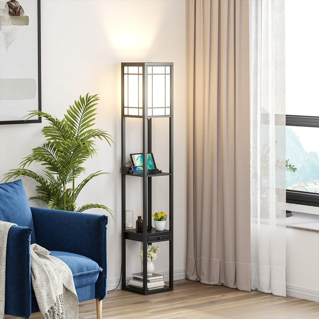 Modern shelf floor lamp for living room and bedroom 26 x 26 x 160.5 cm black