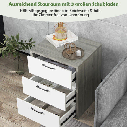 Modern wooden bedside table with 3 pull-out drawers 55 x 47 x 65.5 cm gray + white