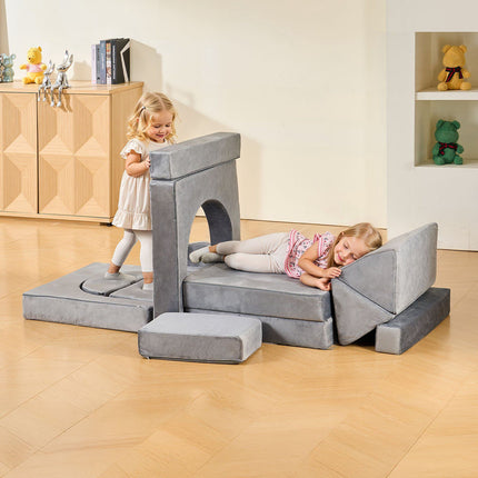 Modular Kids Play Couch, 14-Piece Convertible, Gray