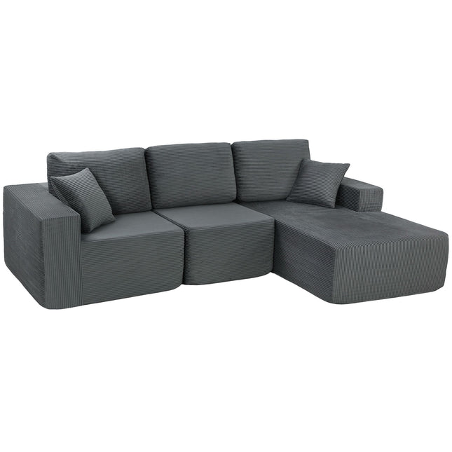 Modułowa sofa rozkładana w kształcie litery L, głębokie siedzisko, sztruks, ciemnoszary