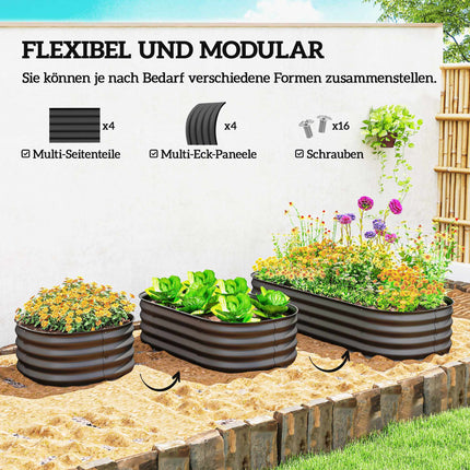 Modular Raised Garden Bed, Galvanized Steel, 150x62x30 cm