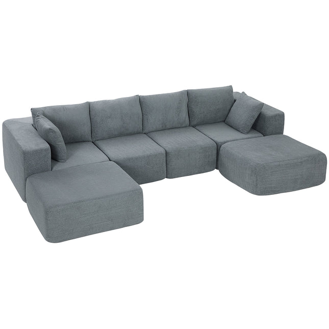 Modułowa sofa w kształcie litery U z głębokimi siedziskami, 2 pufami, ciemnoszara