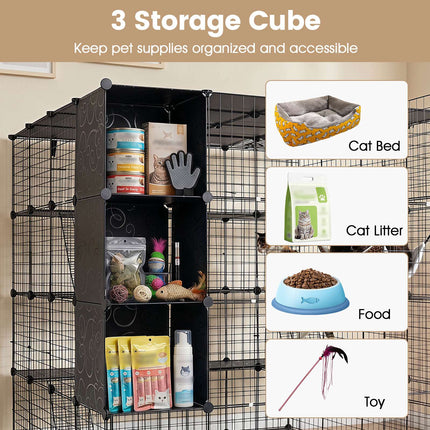 Modular XXL Cat Enclosure with Hammock, Black, 144x144x142 cm
