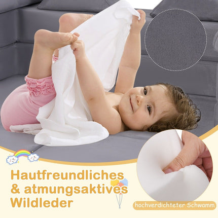 Modular children's sofa 9-piece play sofa made of foam building blocks with comfortable suede fabric gray