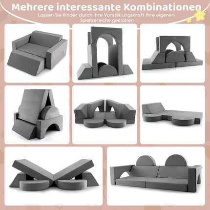 Modular children's sofa, play sofa, modular sofa with removable cover, 105.5 x 101 x 48 cm, grey