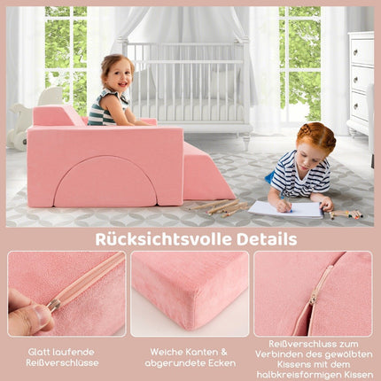Modular children's sofa, play sofa, modular sofa with removable cover, 105.5 x 101 x 48 cm, pink