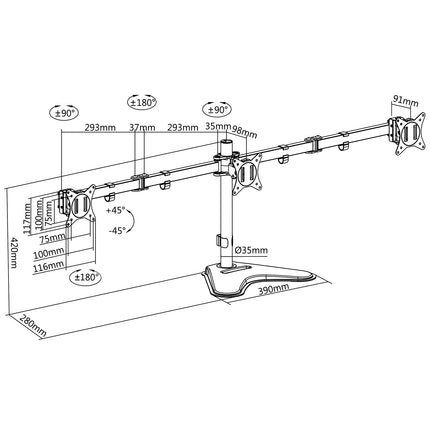 Monitor stand/foot triple 17-27" 2x658mm