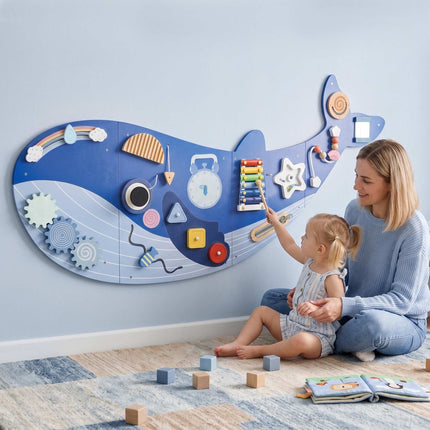 Montessori 13-in-1 Whale Busy Board with Xylophone