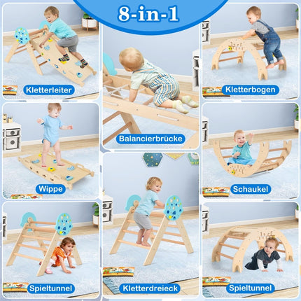 Montessori 9-in-1 Wooden Climbing Set with Slide & Ramp