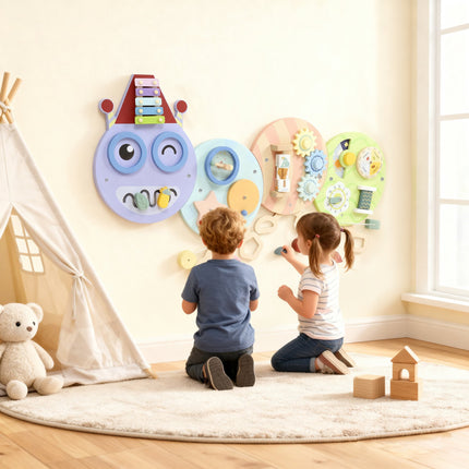 Montessori Busy Board – 7-in-1 Wall Toy, Xylophone, Gears, 108 cm