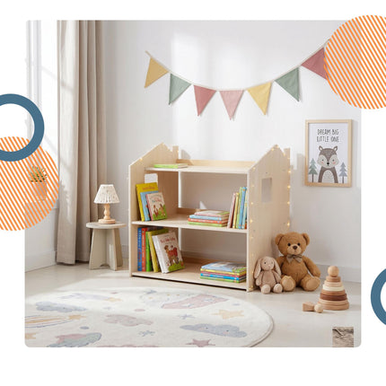 Montessori Children's Bookcase, House-Shaped Shelf