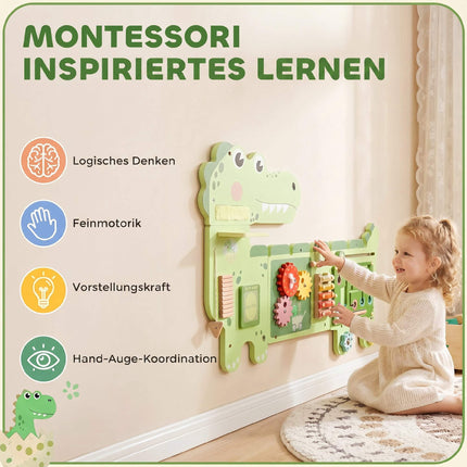 Montessori Dinosaur Busy Board with Xylophone and Gears