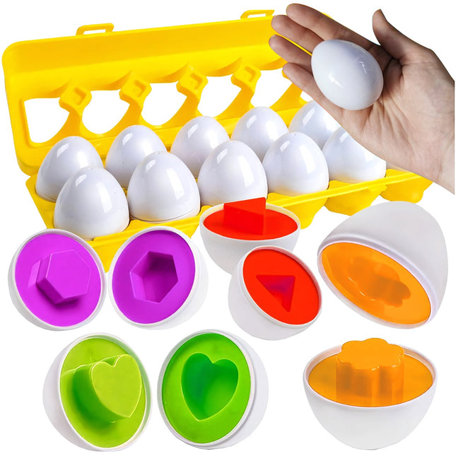 Montessori Egg Puzzle Set, 12 Colorful Shape Matching Eggs