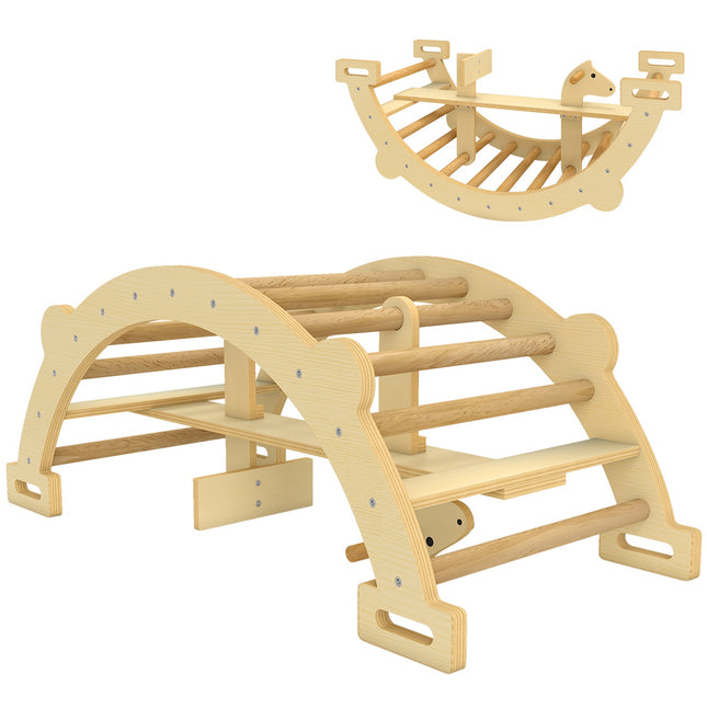 Montessori Indoor Climbing Arch, 2-in-1 Wooden Rocker, 110x52x45 cm
