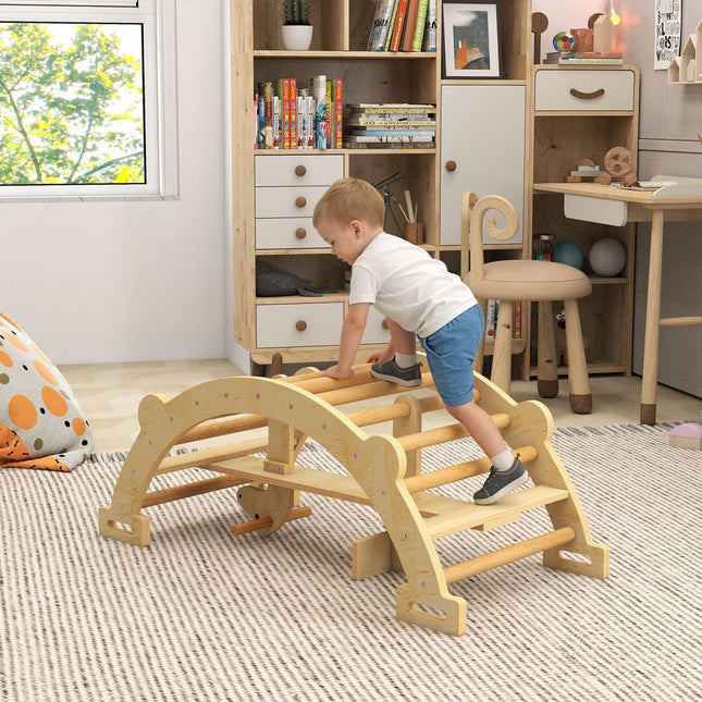 Montessori Indoor Climbing Arch, 2-in-1 Wooden Rocker, 110x52x45 cm
