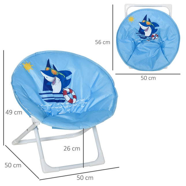 Moon chair for children in steel blue, foldable for indoor and outdoor use