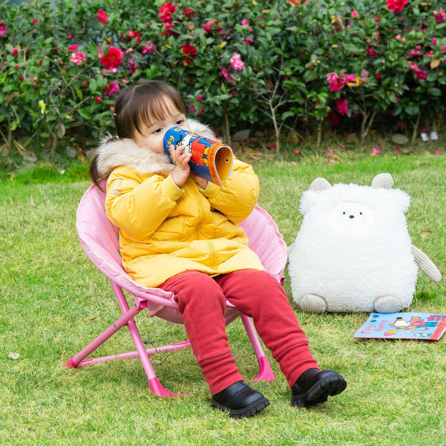 Pink folding camping chair for children, indoor/outdoor, steel
