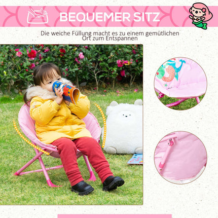 Pink folding camping chair for children, indoor/outdoor, steel