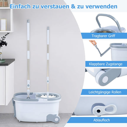 Mop and Bucket Set with Wringer, Dual Heads, 360 Rotation