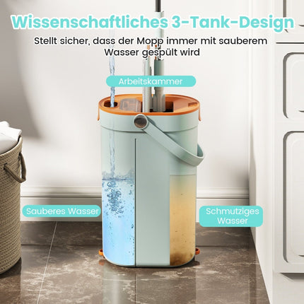 Mop and Bucket System with 3-Chamber Design, 2.4L, Green