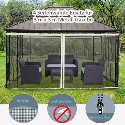 Mosquito net for 3x4 Gazebo, 4 panels, zipper, black nylon