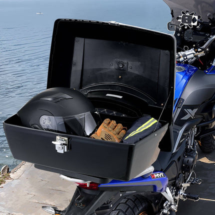 Motorcycle Top Case 48L, Detachable, Reflective Panel, Key Lock, Black