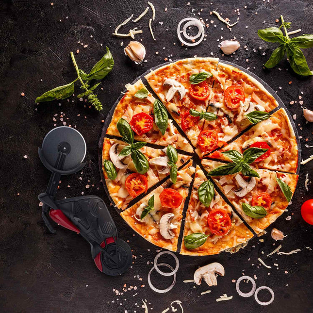 Motorcycle with pizza cutter
