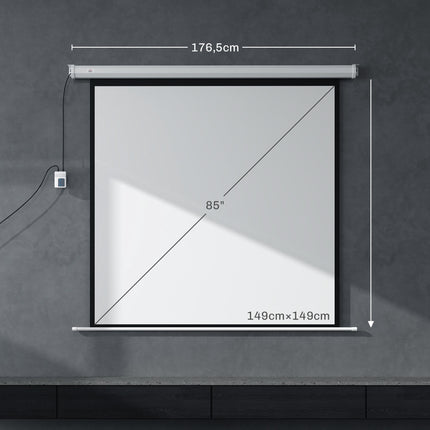 Motorized Projector Screen, 85 Inch 1:1, 4K, Remote