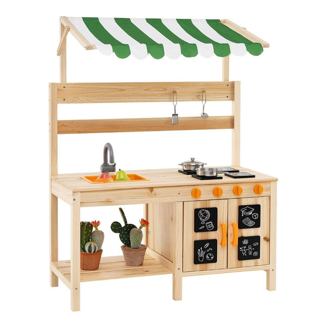 Mud kitchen children's outdoor children's kitchen fir wood with roof 88 x 39 x 117 cm natural