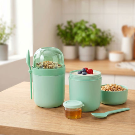 Muesli Cups To Go, 4-Pack, Green, BPA-Free Plastic