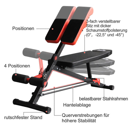 Adjustable multi-weight exercise bench, black, incline and abs trainer
