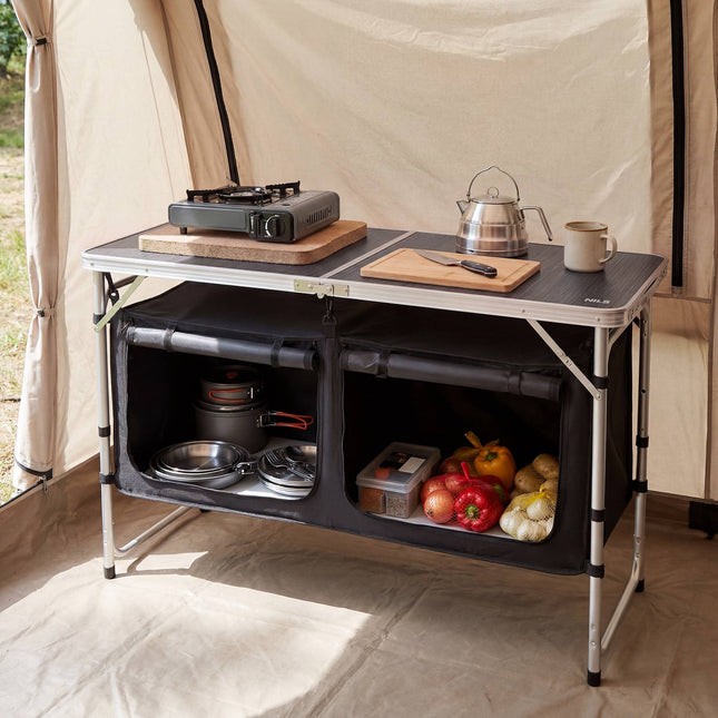 Multifunctionele campingtafel met in hoogte verstelbare