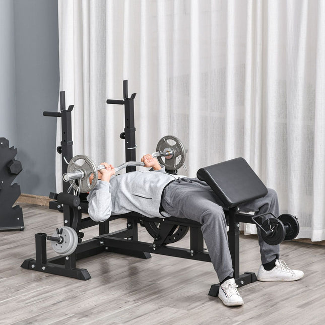 Adjustable weight bench - barbell rack, steel frame, multigym