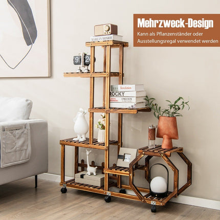 Multilayer Wooden Plant Stand Movable Flower Shelf 107 x 29 x 74 cm Natural