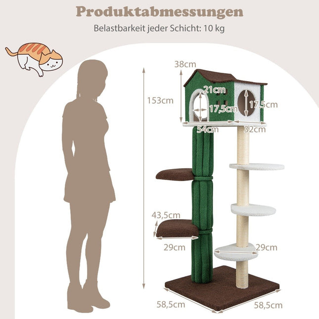 Multi-level scratching post, stable cat scratching post with sisal-covered scratching posts & 5 plush platforms, cat furniture 153cm