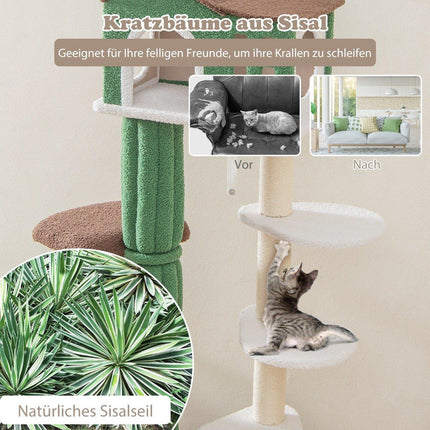 Multi-level scratching post, stable cat scratching post with sisal-covered scratching posts & 5 plush platforms, cat furniture 153cm