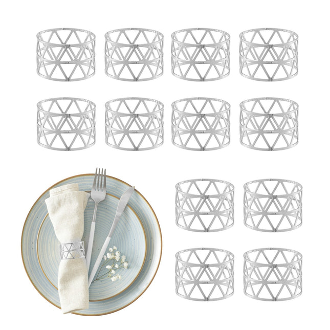 Napkin Rings Set of 12 – Metal Geometric Design