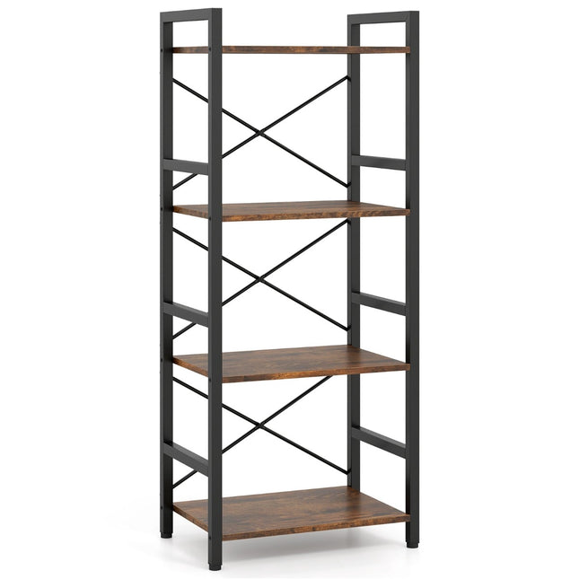 Smalle metalen boekenkast met 4 planken, rustiek bruin, 41,5 x 27,5 x 100 cm