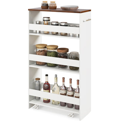 Narrow 4-Tier Rolling Kitchen Cart, 20 cm Wide, White