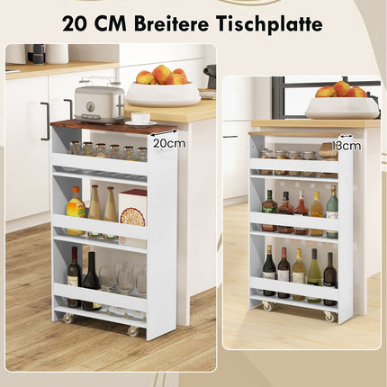 Narrow 4-Tier Rolling Kitchen Cart, 20 cm Wide, White