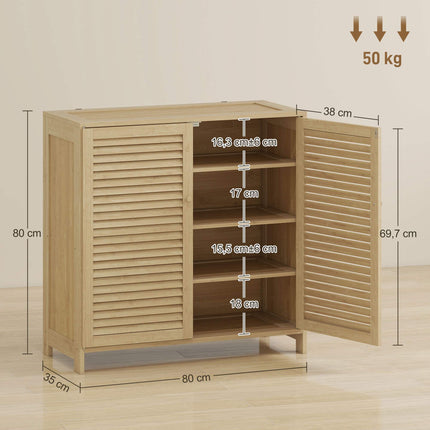 Narrow Bamboo Shoe Cabinet with Adjustable Shelves
