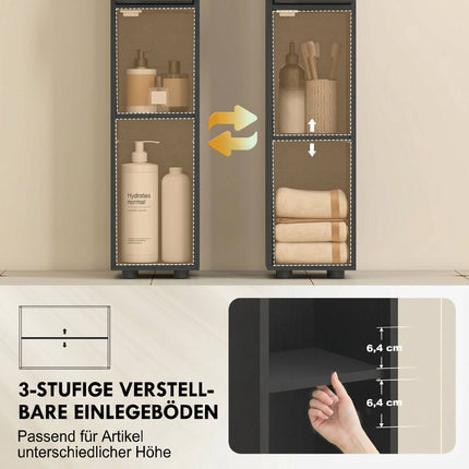 Narrow Bathroom Cabinet, 180cm Tall, Black