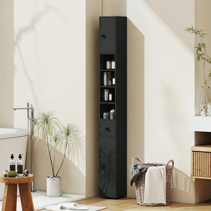 Narrow Bathroom Cabinet, 180cm Tall, Black