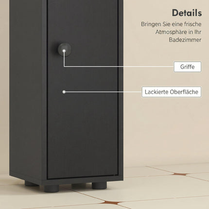 Narrow Bathroom Cabinet, 180cm Tall, Black