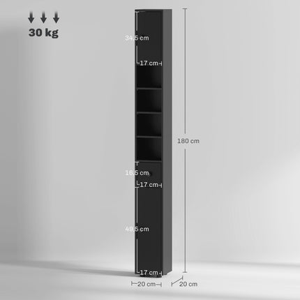 Narrow Bathroom Cabinet, 180cm Tall, Black