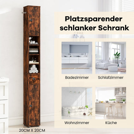 Narrow Bathroom Cabinet with Adjustable Shelves, Drawer