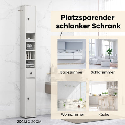 Narrow Bathroom Cabinet with Adjustable Shelves, White