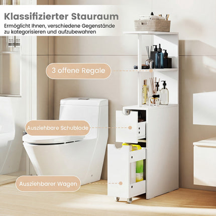 Narrow Bathroom Cabinet with Shelves & Drawer, 45x20x114 cm